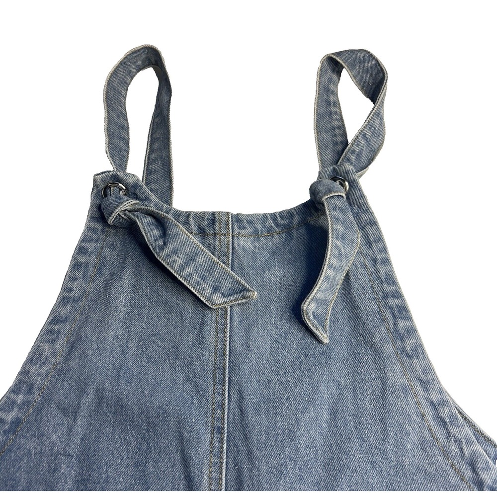 Denim Tie-Strap Jean Shorts Romper - Blue - Picture 4 of 8